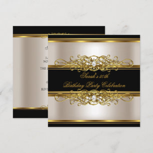 Invitación Elegante 50 cumpleaños crema de oro negro