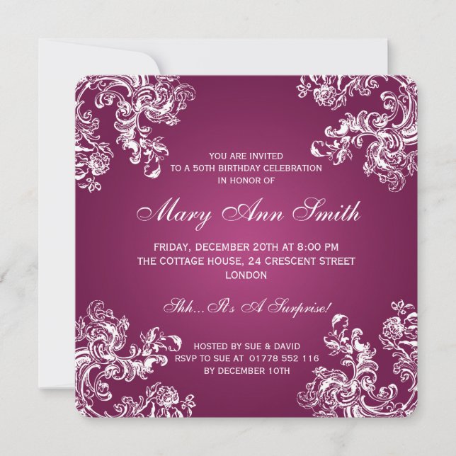 Invitación Elegante 50 cumpleaños fiesta de cumpleaños barniz (Anverso)