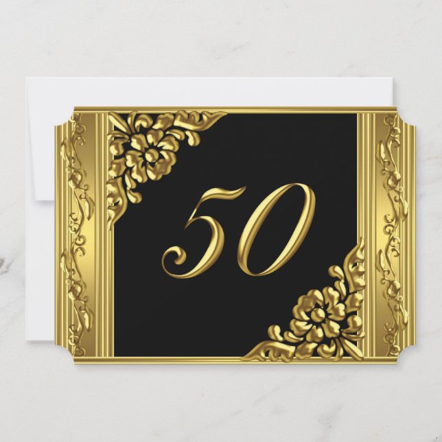 Invitación Elegante 50 cumpleaños fiesta de oro Golden 50 neg (Anverso)