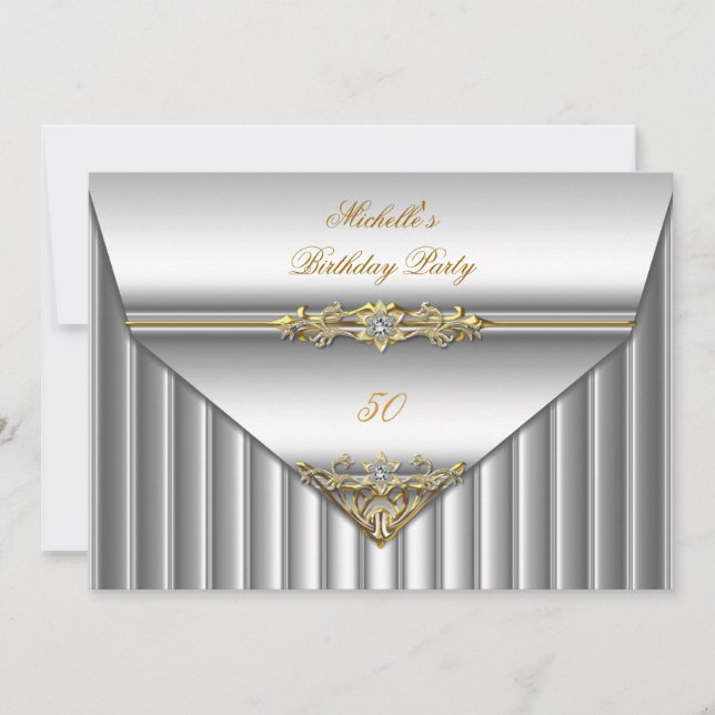 Invitación Elegante 50 cumpleaños Silver Gold Diamante 3 (Anverso)