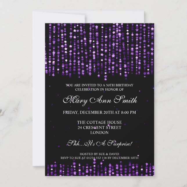 Invitación Elegante 50° Estrella del Partido de Cumpleaños Co (Anverso)