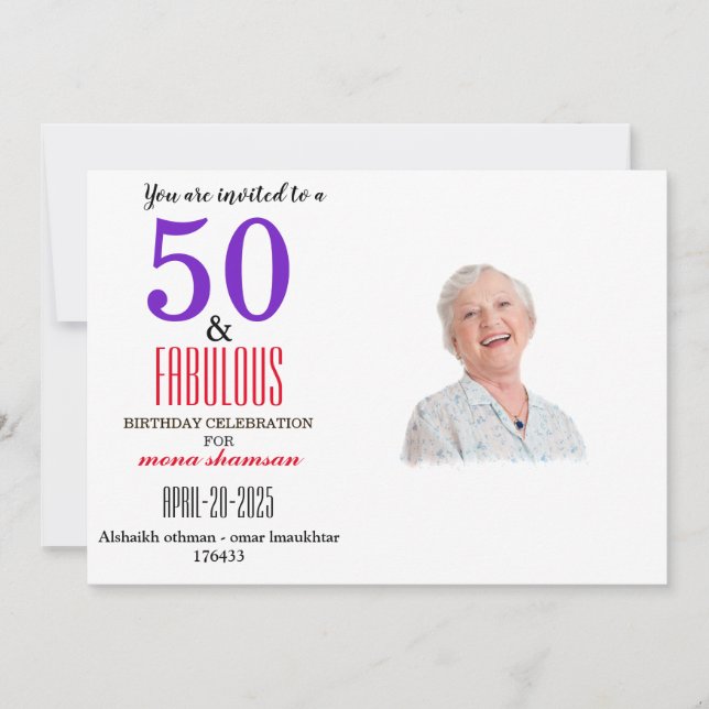 Invitación Elegante 50 & Fabuloso Cumpleaños (Anverso)