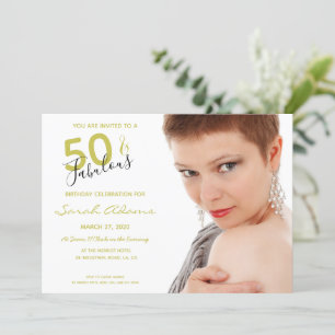 Invitación Elegante 50 y Fab Gold Black 50th Birthday Photo