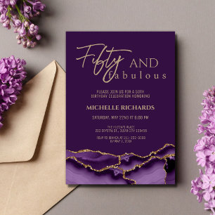 Invitación Elegante 50 y fabulosa Agate de Oro Púrpura
