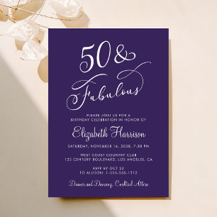 Invitación Elegante 50 y fabuloso cumpleaños 50 en fiesta mor