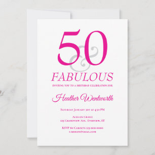 Invitación Elegante 50 y Fabuloso Cumpleaños 50 Rosa