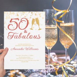 Invitación Elegante 50 y fabuloso cumpleaños dorado y rosado