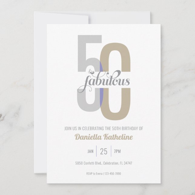 Invitación Elegante 50 y fabuloso cumpleaños moderno (Anverso)