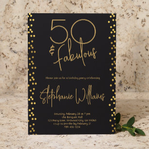 Invitación Elegante 50 y fabuloso Gold Script 5 cumpleaños