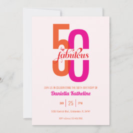 Invitación Elegante 50 y fabuloso Naranja Rosa 50 cumpleaños