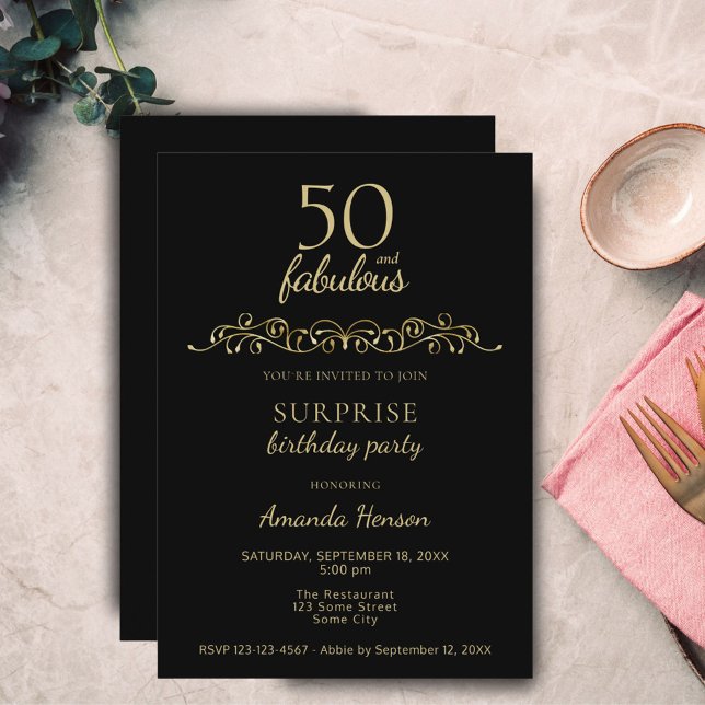 Invitación Elegante 50 y fabuloso Ornamento 50 cumpleaños (Subido por el creador)