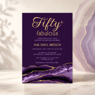 Invitación Elegante 50 y Fabuoso Cumpleaños 50 Purpura Agata