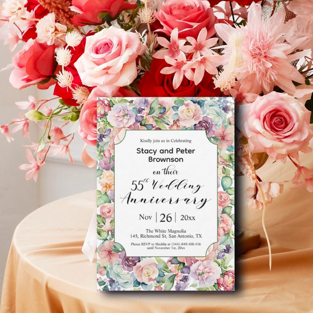 Invitación Elegante 55º Aniversario Boda Colorido Floral (Subido por el creador)
