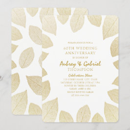Invitación Elegante 60º Aniversario de Boda Hojas Doradas