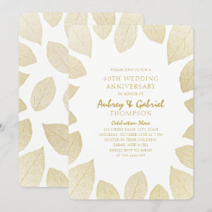 Invitación Elegante 60º Aniversario de Boda Hojas Doradas
