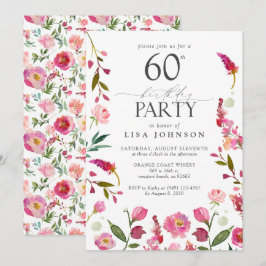 Invitación Elegante 60.ª acuarela rosa Floral cumpleaños