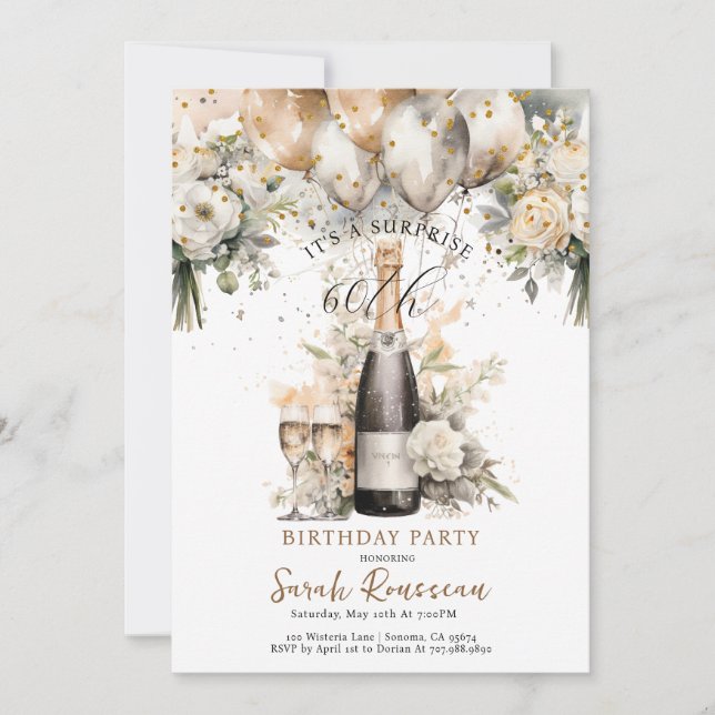 Invitación Elegante 60.ª fiesta de cumpleaños sorpresa (Anverso)