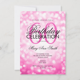 Invitación Elegante 60.º partido de cumpleaños luces rosadas 