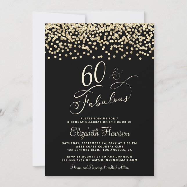 Invitación Elegante 60.º Purpurina de oro de la fiesta de cum (Anverso)