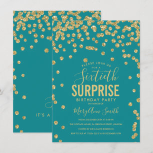 Invitación Elegante 60.º sorpresivo cumpleaños oro Verde azul
