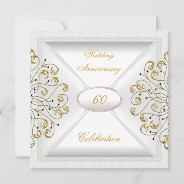 Invitación Elegante 60° Aniversario Boda Oro Blanco (Anverso)