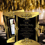 Invitación Elegante 60 aniversario de fiesta de cumpleaños Fo<br><div class="desc">Añade tu foto. Elegante 60° Fiesta de Cumpleaños de las Imágenes de Diamante Negro de Oro . ¡Puedes cambiar la edad! Personalizar con sus propios detalles.</div>