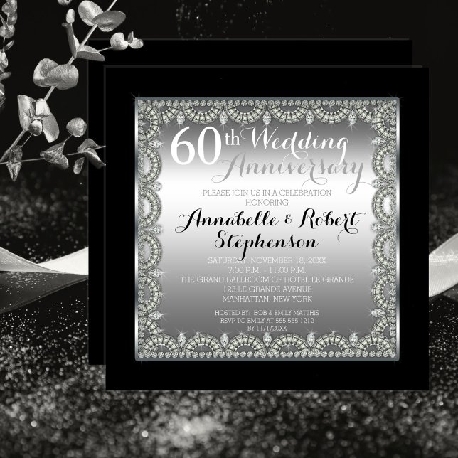 Invitación Elegante 60° Aniversario de Plata y Diamantes (Subido por el creador)