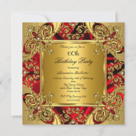 Invitación Elegante 60 cumpleaños fiesta de la seda rubí oro 