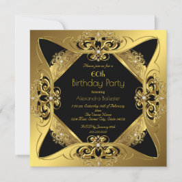 Invitación Elegante 60 cumpleaños Fiesta de oro Diamante negr