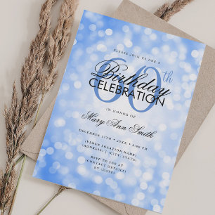 Invitación Elegante 60 cumpleaños Glam Navy luz azul de veran