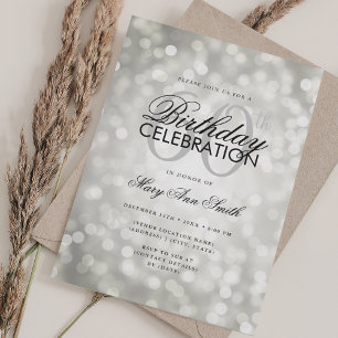 Invitación Elegante 60° cumpleaños Glam Silver Shimmer Luces