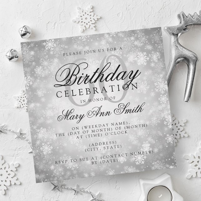 Invitación Elegante 60 cumpleaños Silver Winter Wonderland (Elegant 60th Birthday Silver Winter Wonderland Invitation)