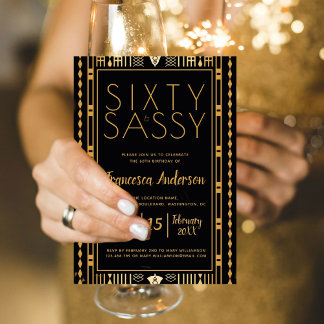 Invitación Elegante 60 y elegante negro dorado Art Deco 60