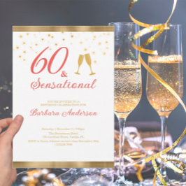 Invitación Elegante 60 y Sensacional Oro y Cumpleaños Rosa
