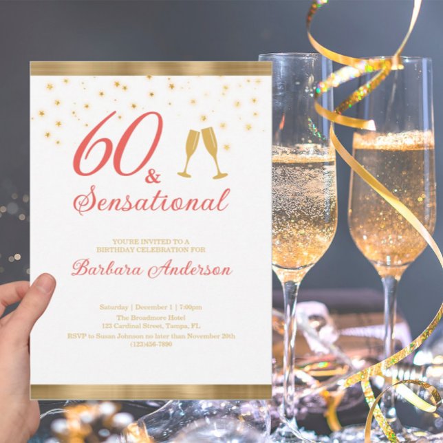 Invitación Elegante 60 y Sensacional Oro y Cumpleaños Rosa (Subido por el creador)