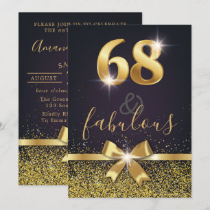 Invitación Elegante 68 y fabuloso Purpurina de oro 68 cumplea