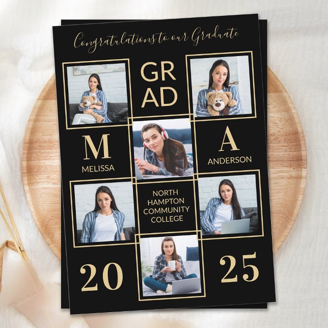 Invitación Elegante 6 foto de graduación personalizada de oro (Subido por el creador)