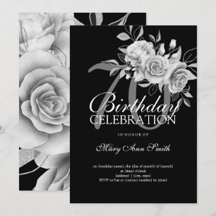 Invitación Elegante 70º cumpleaños Silver Floral