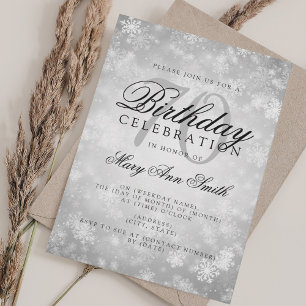 Invitación Elegante 70º cumpleaños Silver Winter Wonderland