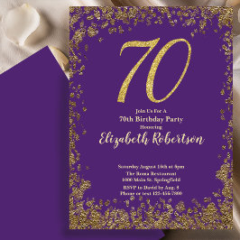 Invitación Elegante 70.ª Purpl Birthday Invitation Gold Sequi