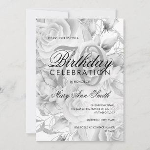 Invitación Elegante 70 aniversario fiesta Floral Plata Blanco