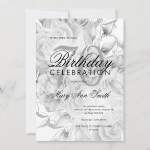 Invitación Elegante 70 aniversario fiesta Floral Plata Blanco