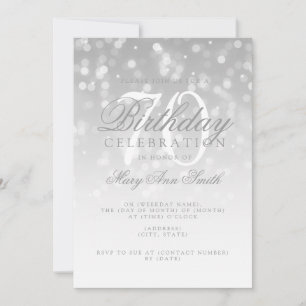 Invitación Elegante 70 años luz de espuma de bokeh plateado