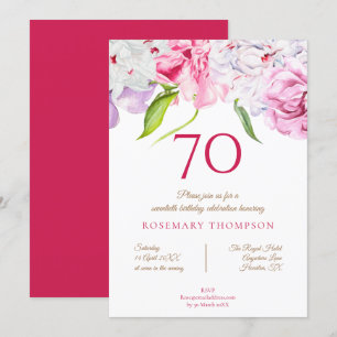 Invitación Elegante 70 cumpleaños fiesta floral Peonies rosa