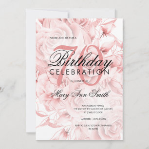 Invitación Elegante 70 cumpleaños fiesta floral Rosa de oro