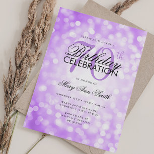 Invitación Elegante 70 cumpleaños Glam Purple Shimmer luz