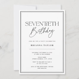 Invitación Elegante 70 cumpleaños negro y blanco