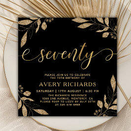 Invitación Elegante 70 Guiones de Oro Negro 70 cumpleaños
