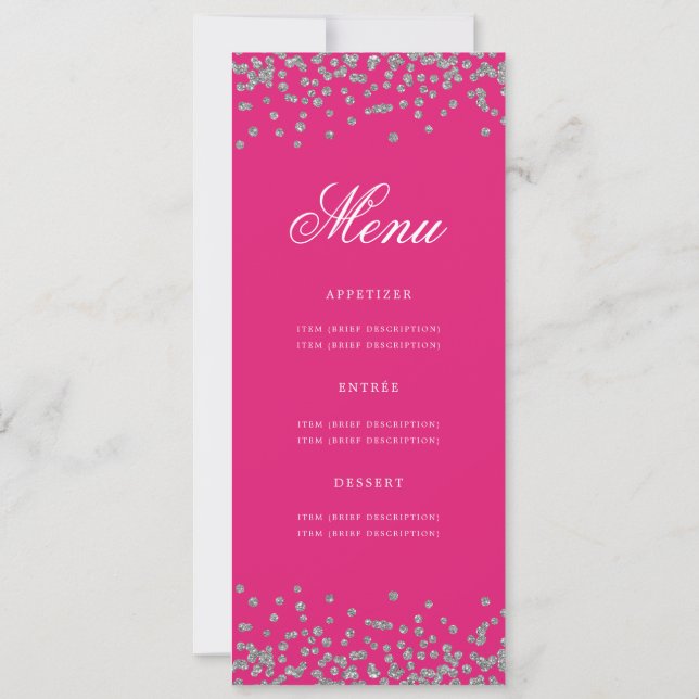 Invitación Elegante 70 Menú de cumpleaños Plata Confetti Rosa (Reverso)