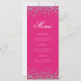 Invitación Elegante 70 Menú de cumpleaños Plata Confetti Rosa